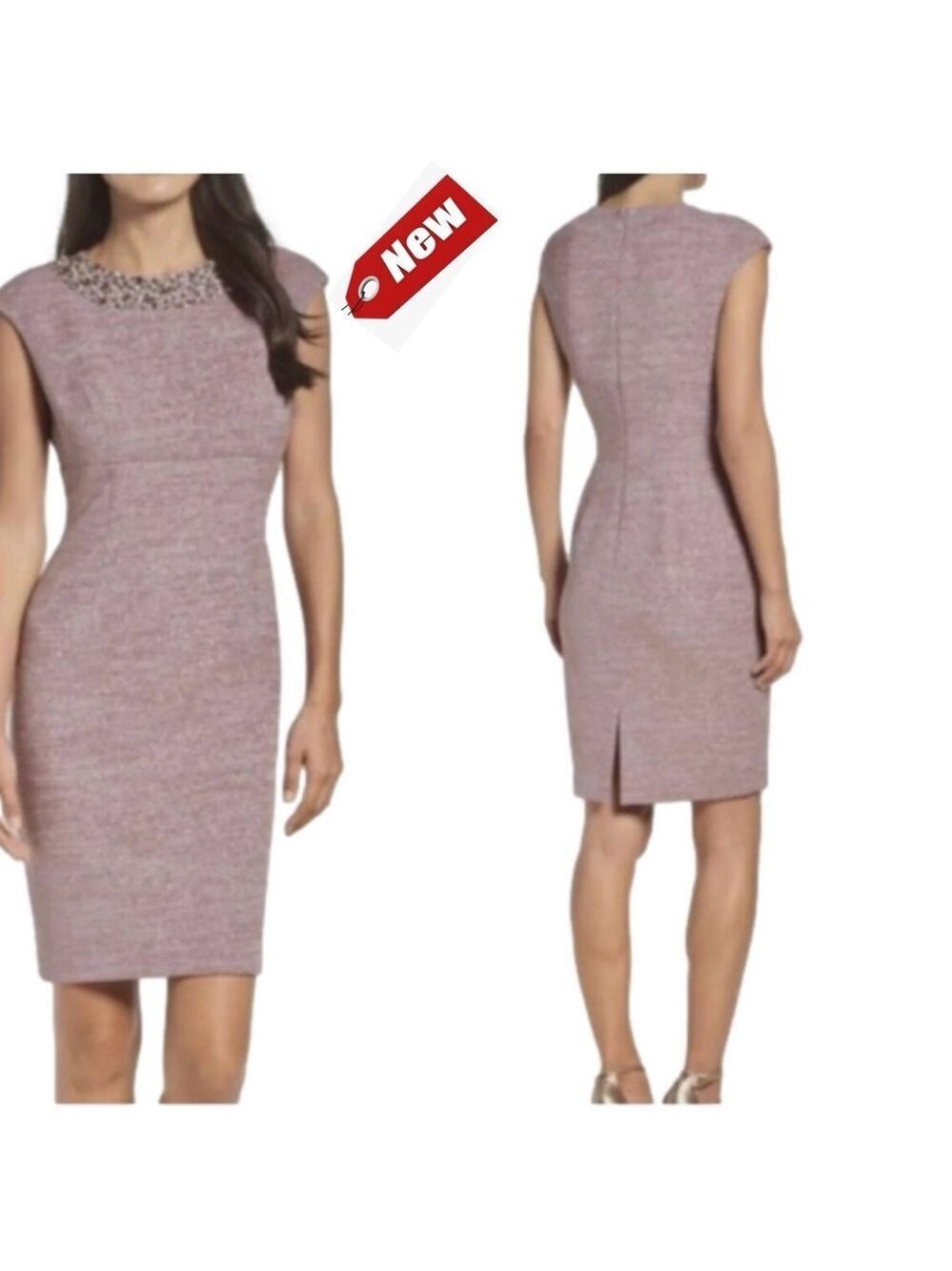 Eliza J Embellished Sparkle Knit Sheath Dress in Dusty Mauve Sz 2 NWT